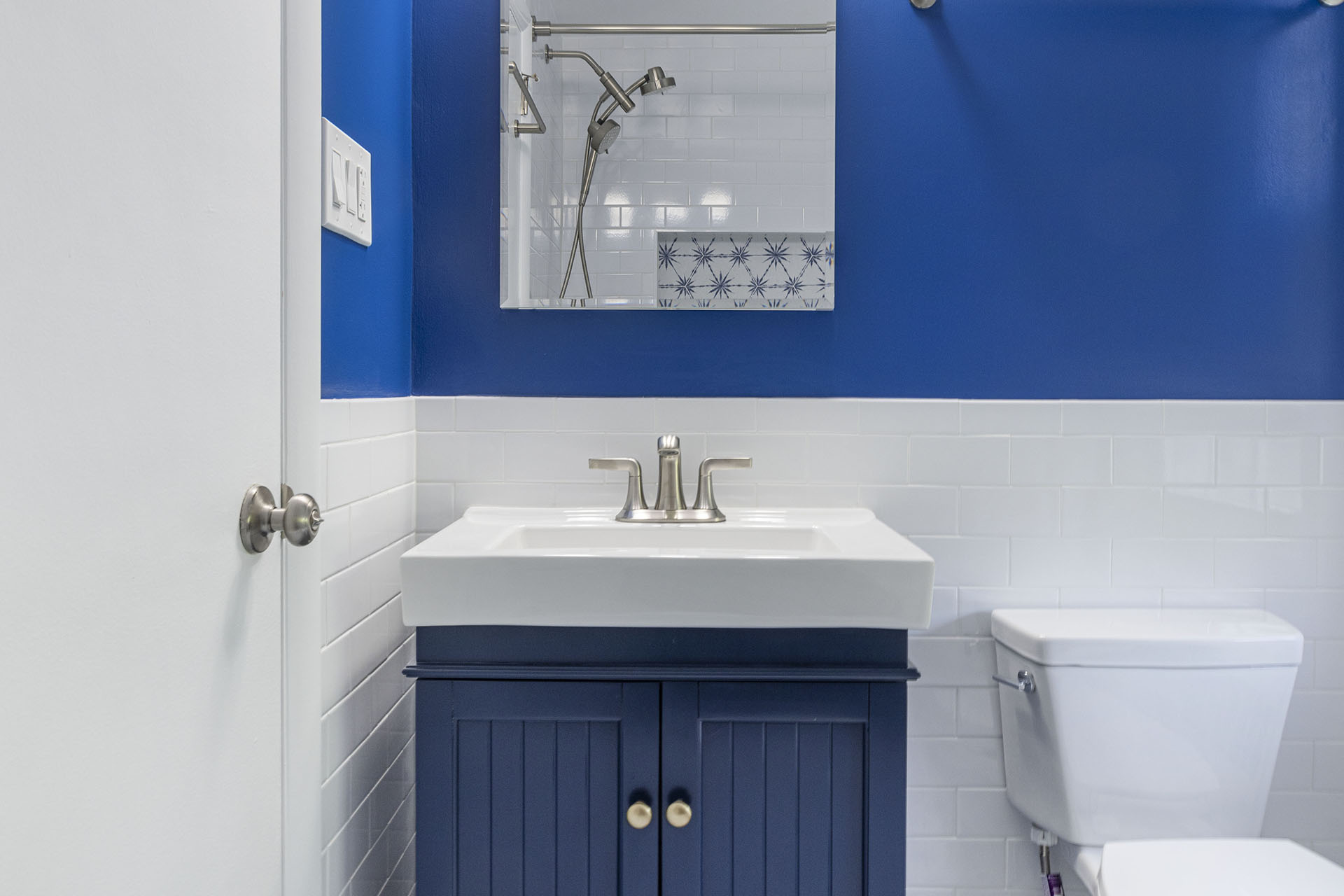 Modern Farmhouse Blue Bathroom Remodeling in Alexandria, VA - Solid ...